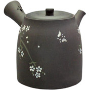 Teapot Kyusu Tokoname - SEIHO - Black - 230ml - Ceramic Mesh Butterfly & Sakura