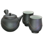 Teapot & Cups Set - Kyusu Yunomi - Ceramic Tokoname - REIKO - Gray - 340ml Wave