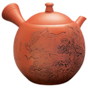 Teapot Kyusu Tokoname - KAIUN - Orange - 250 ml cc - Ceramic Mesh - Dragons
