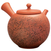 Teapot Kyusu Tokoname - KAIUN - Orange - 230 ml cc - Ceramic Mesh - Peony