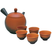 Teapot & Cups Set - Kyusu Yunomi Ceramic Tokoname - KOJI Orange 300 ml Gradation