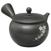 Teapot Kyusu Tokoname - GYOKKO - Black - 150 ml cc - Ceramic Mesh - Flower