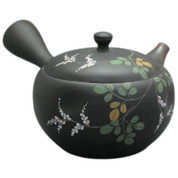 Teapot Kyusu Tokoname - GYOKKO - Black - 300 ml cc - Ceramic Mesh - Bush Clover