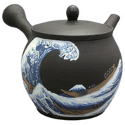 Teapot Kyusu Tokoname - SEKIRYU - Black - 360 ml cc - Ceramic Mesh - Hokusai