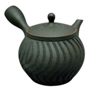 Teapot Kyusu Tokoname - SEKIRYU - Black - 300 ml cc - Ceramic Mesh - Striped