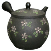 Teapot Kyusu Tokoname - SEKIRYU - Black - 380 ml cc - Ceramic Mesh - Sakura A