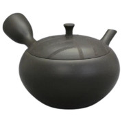 Teapot Kyusu Tokoname - HOKURYU - Black - 250 ml cc - Ceramic Mesh - Striped