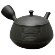 Teapot Kyusu Tokoname - HOKURYU - Black - 280 ml cc - Ceramic Mesh - Striped