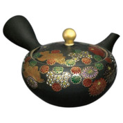 Teapot Kyusu Tokoname - SHOHO - Black - 260 ml cc - Ceramic Mesh - Chrysanthemum