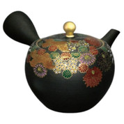 Teapot Kyusu Tokoname - SHOHO - Black - 290 ml cc - Ceramic Mesh - Chrysanthemum
