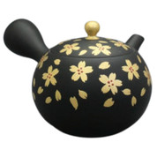 Teapot Kyusu Tokoname - SHOHO - Black - 200 ml cc - Ceramic Mesh - Gold Sakura