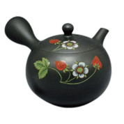 Teapot Kyusu Tokoname - SHOHO - Black - 200 ml cc - Ceramic Mesh - Strawberry