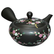 Teapot Kyusu Tokoname - SHOHO - Black - 260 ml cc - Ceramic Mesh - Peach Blossom