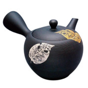 Teapot Kyusu Tokoname - SHOHO - Black - 290 ml cc - Ceramic Mesh - Leaf