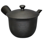 Teapot Kyusu Tokoname - AKIRA - Black - 350 ml cc - Ceramic Mesh - Striped