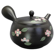 Teapot Kyusu Tokoname - SHUNJU - Black - 350 ml cc - Ceramic Mesh - Floral