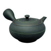 Teapot Kyusu Tokoname - HORYU - Black - 230 ml cc - Ceramic Mesh - Green Line