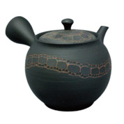 Teapot Kyusu Tokoname - HORYU - Black - 360 ml cc - Ceramic Mesh - Line