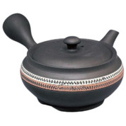 Teapot Kyusu Tokoname - TAKEHARU - Black 290 ml cc Stainless Mesh Almond Shaped