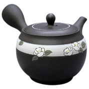 Teapot Kyusu Tokoname - SHUNJU - Black - 340 ml cc - Stainless Mesh - Camellia B