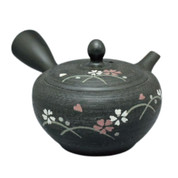 Teapot Kyusu Tokoname - SHUNJU - Black - 290 ml cc Stainless Mesh Line & Sakura