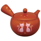 Teapot Kyusu Tokoname - AKIRA - Orange - 330 ml cc - Stainless Mesh - Pink Cat