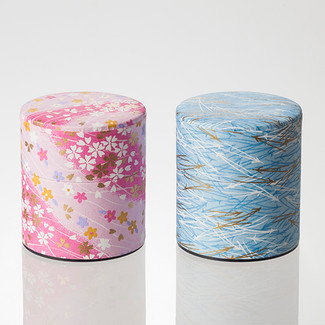 Matcha Tea Can : Chiyogami Washi Paper - 2 color (Pink,Blue) tins caddy canister