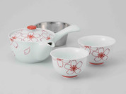 [Value] Hasami Porcelain : Kyusu tea pot & 2 Yunomi tea cups Set (SAKURA) w Box