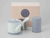 [Value] Hasami Porcelain : Kyusu tea pot & Tea caddy storage Set (SPIRAL) w Box