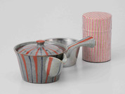 [Value] Hasami Porcelain : Kyusu tea pot & Tea caddy storage Set (STRIPE) w Box