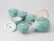 [Value] Hasami Porcelain : Green Arabesque - Kyusu Tea pot & 5 tea cup Set w Box