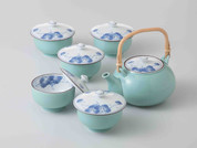 [SUPER SALE] Arita-yaki Porcelain : Grape - Kyusu Tea pot & 5 tea cup Set w Box