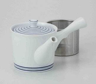 White Porcelain : Spiral - Kyusu Tea pot w Super stainless steel net