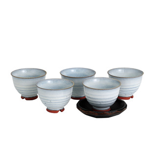 Hagiyaki Pottery Tea Cup Set : 5 Yunomi Tea Cups Light Gray - Casual ceramic
