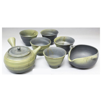 Tokoname Pottery Kyusu Teaset : HAKUZAN - 1pot,1bowl,5yunomi cups w wooden box