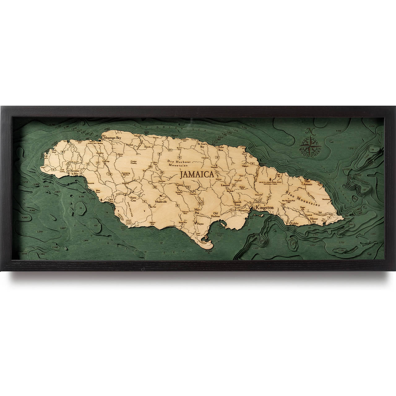 Jamaica Wooden Map Art Topographic 3D Chart