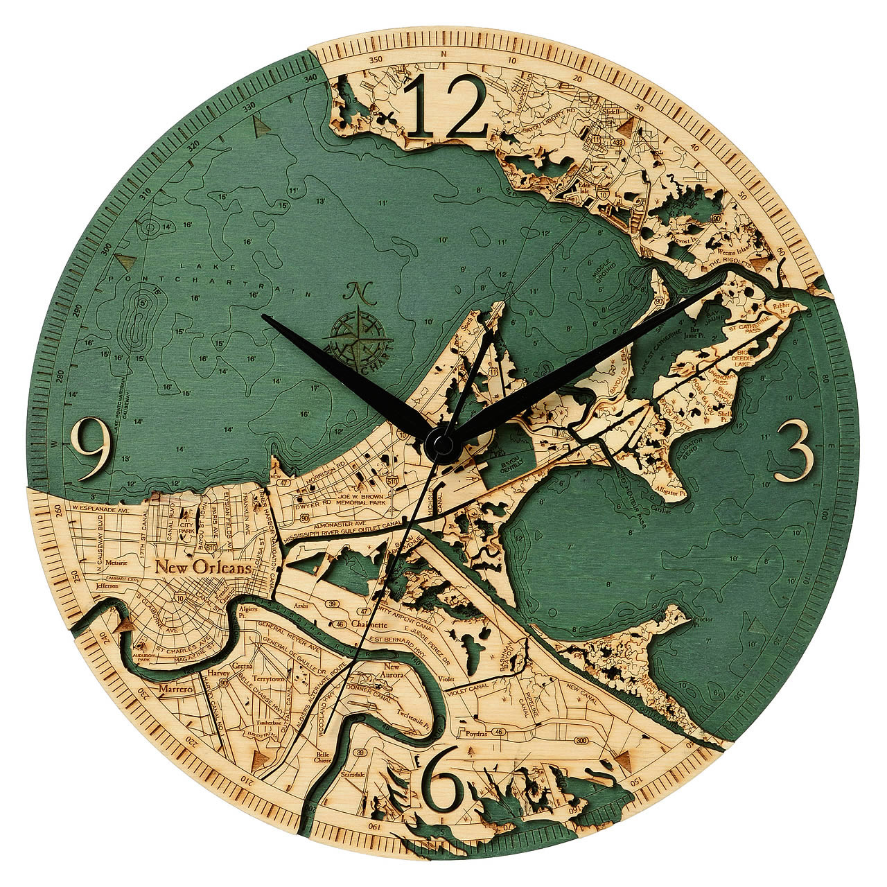 New Orleans Wooden Wall Clock Nola Nautical 3D Chart