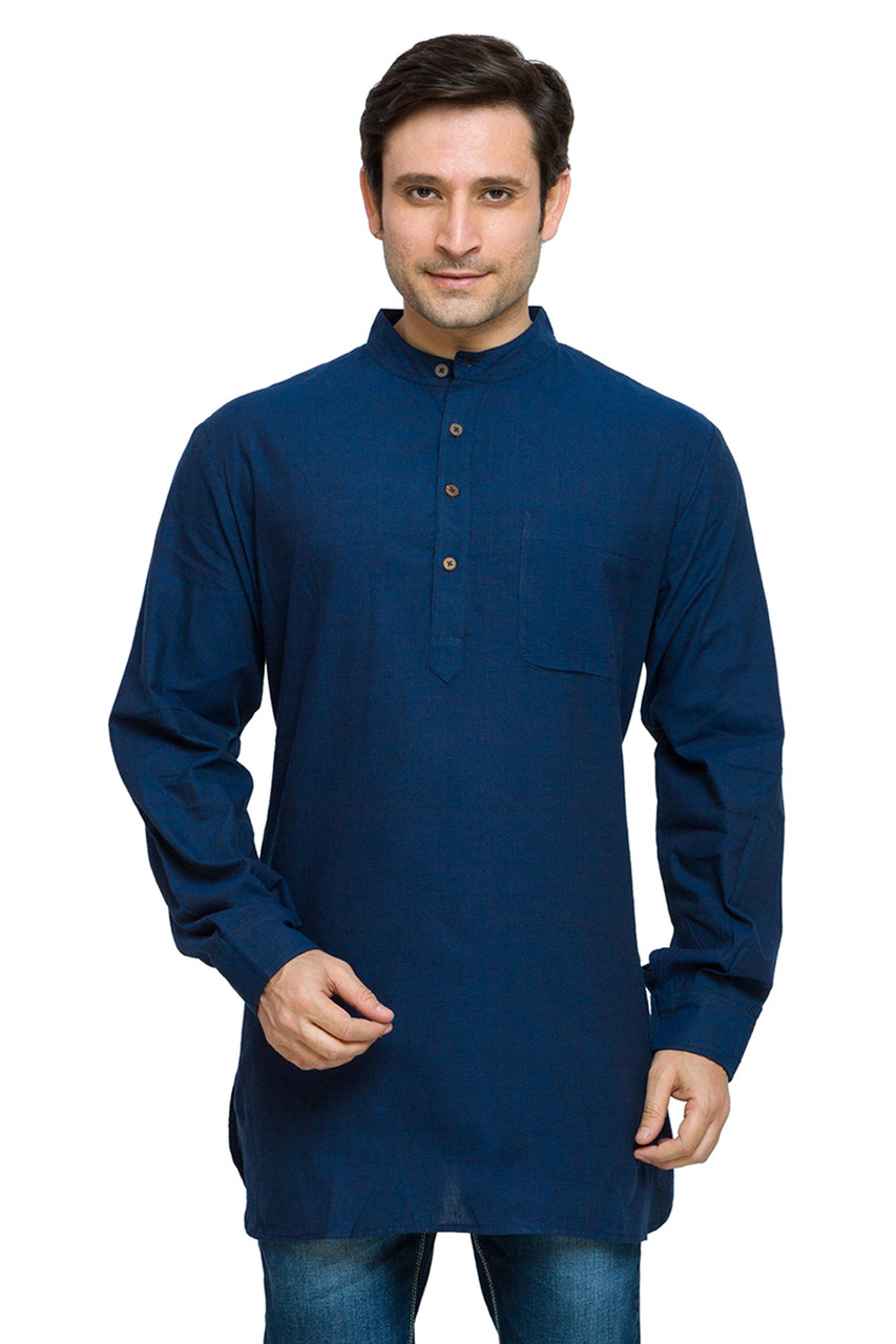 Shantraj Men's Indian Kurta Tunic Banded Collar Solid Shirt InSattva