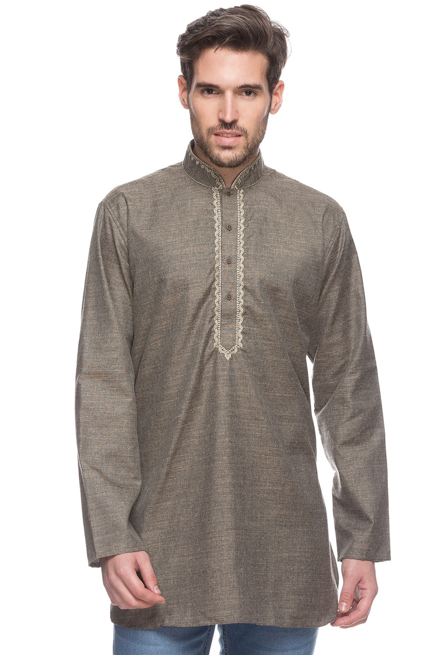 Shatranj Men S Indian Mid Length Kurta Tunic Fine Embroidered