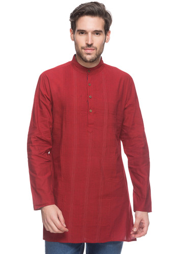 Shatranj Men's Indian Mid-length Kurta Tunic Banded Collar Shirt With ...