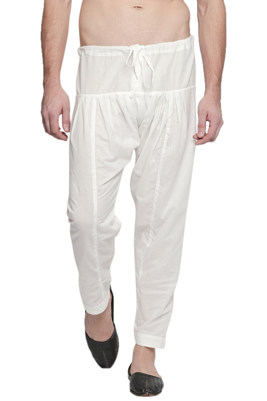 In-Sattva Men's Traditional Indian Pure Cotton Off-White Solid Baggy ...