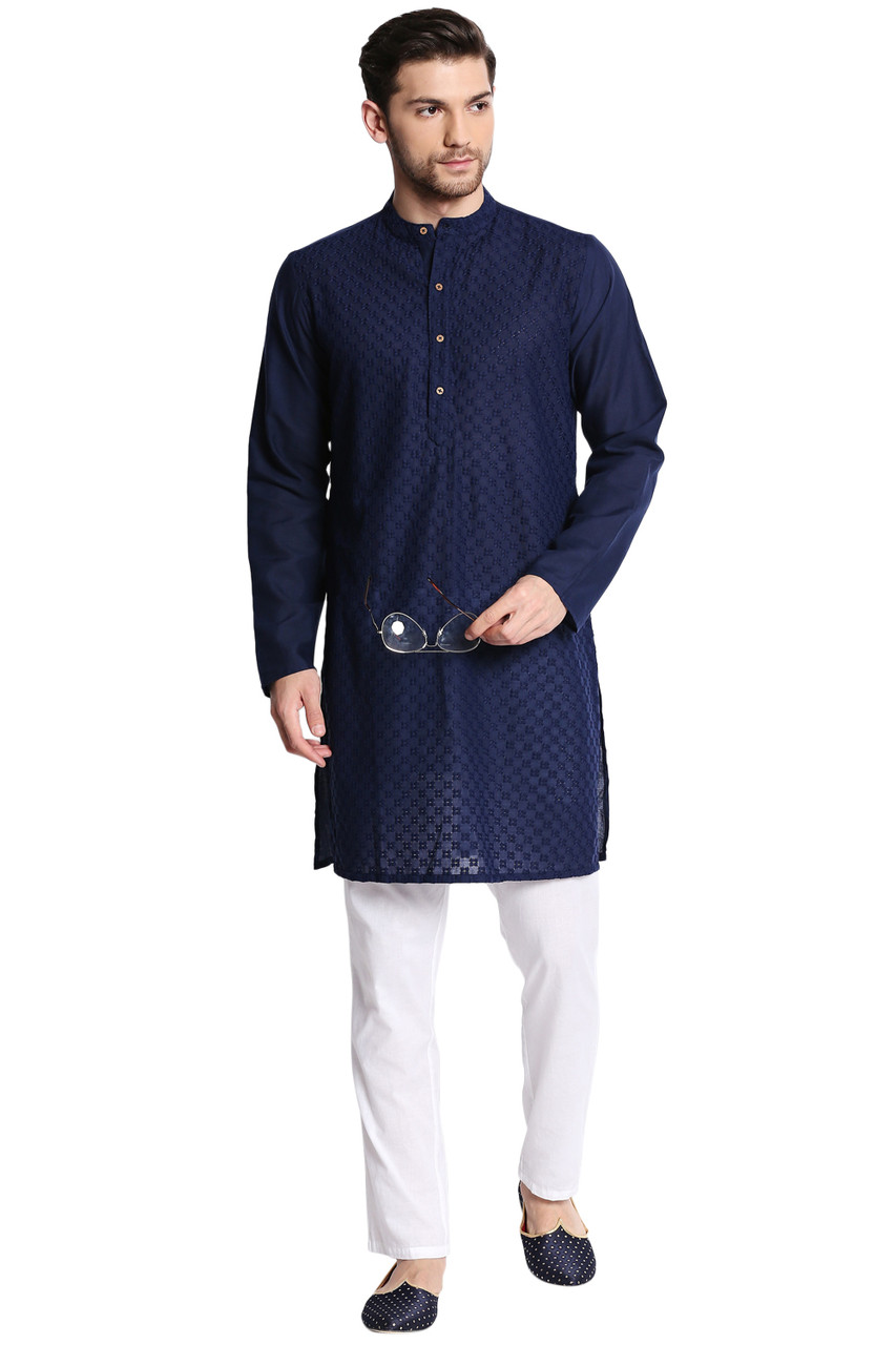 Men's Indian Kurta Tunic Mandarin Collar with Embroidery InSattva
