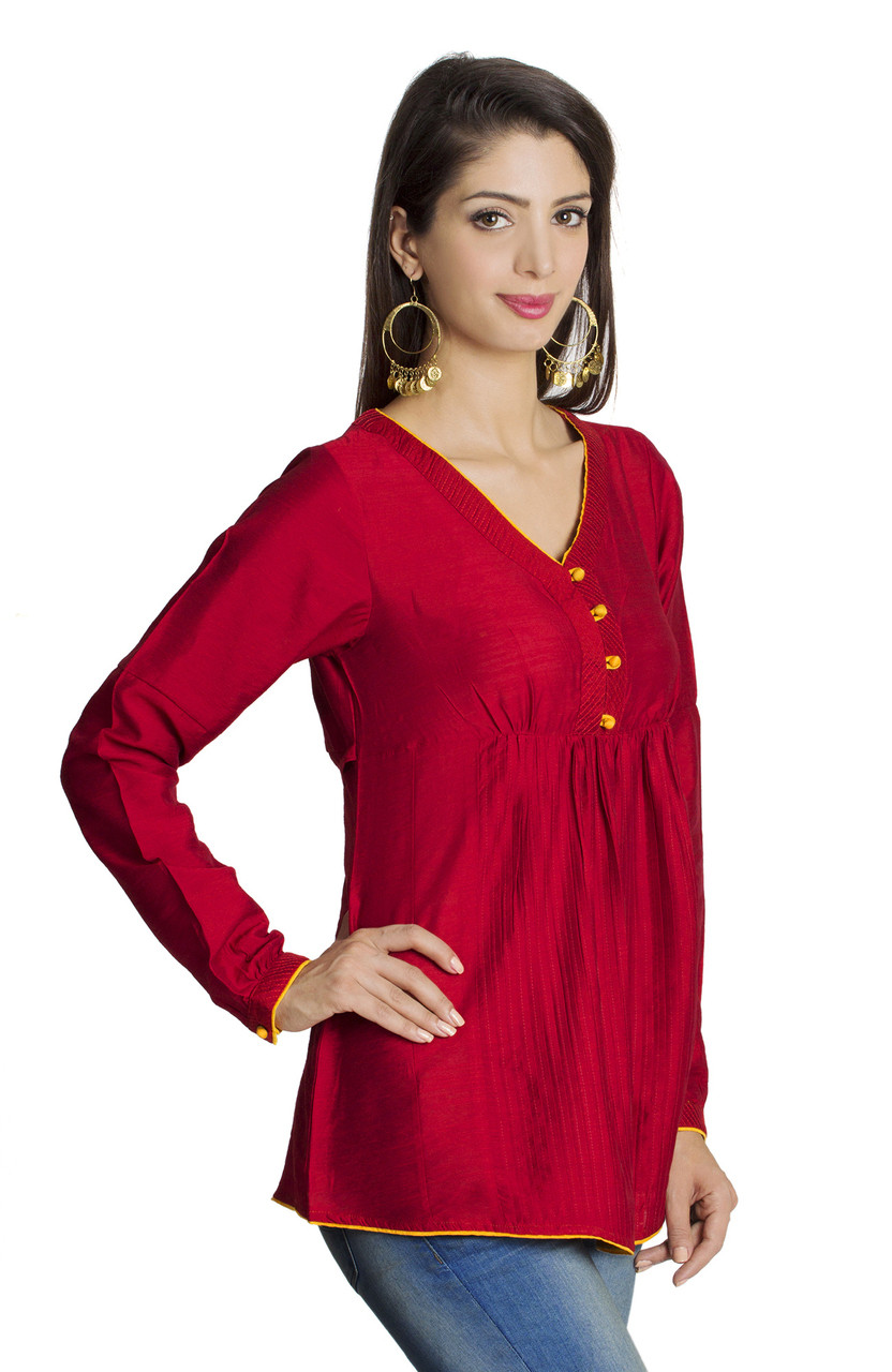 MOHR Womens Tunic Shirt with V-Neck and Full Length Sleeves