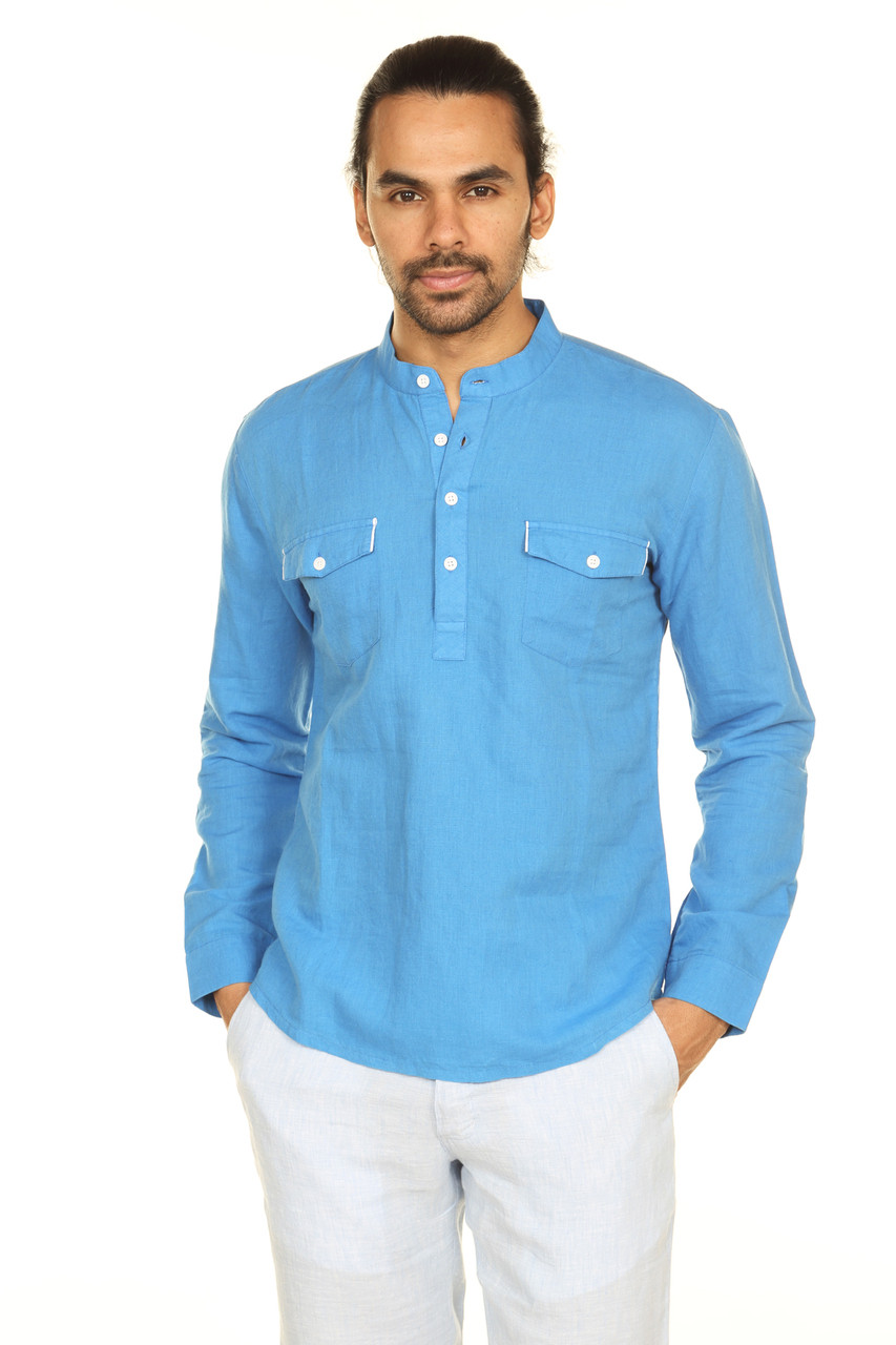 Men's Double Breasted Pocket Pullover Tunic with Mandarin Collar - In ...