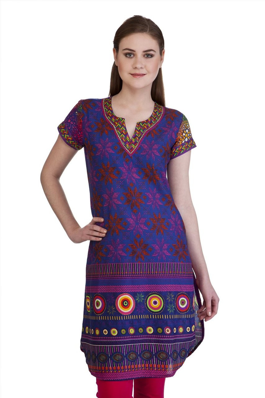MB Women's Indian Tunic Kurta with Geometric Neon Accents InSattva