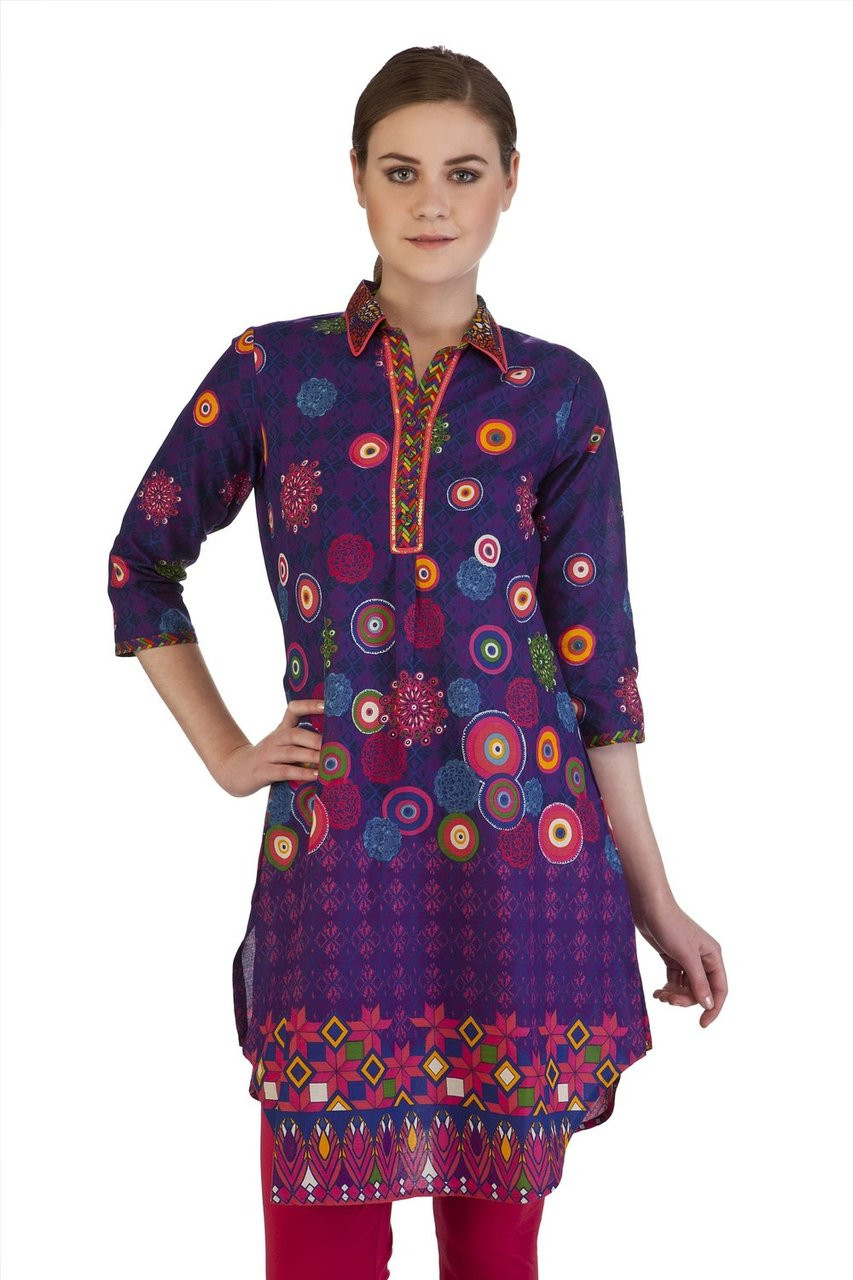 Mb Women S Indian Clothing Style Kurta Tunic With Neon Circular