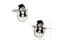 cartoon snowman cufflinks shown as a pair with size dimensions 11 mm by 10 mm close up image