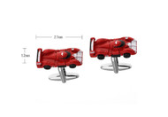 red formula one race car cufflinks shown as a pair with size dimension 27 mm by 12 mm close up image