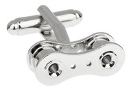 silver bike chain link cuff-links close up image