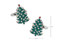 crystal accent Christmas Tree Cufflinks shown as a pair with size dimensions 15 mm by 22.5 mm close up image
